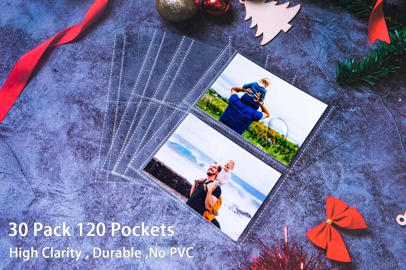 WITHYU 30 Pack 120 Pockets 3.5x5 Photocard Sleeves for 6 Ring A5 Binder, Ultra-Clear Sleeves, Double-Sided 2 Pocket Pages, Top Loading Sheet Protector for Photos, Postcards, Seed Packets - Image 4